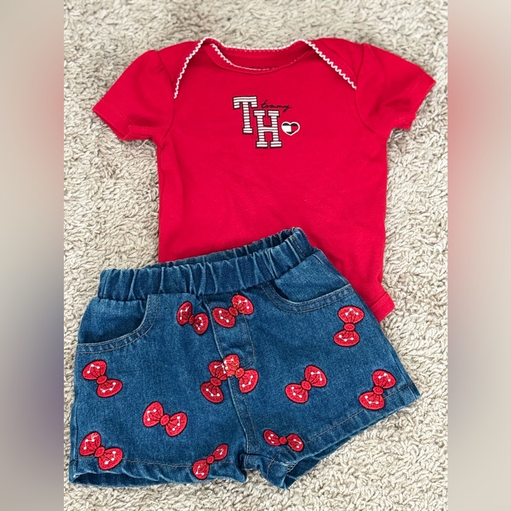 Tommy Hilfiger bodysuit and Denim Shorts ( no brand) Set